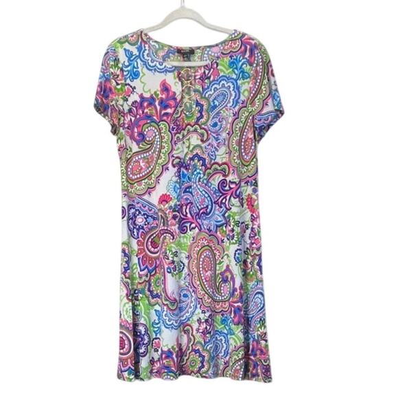 MSK Womens L Colorful Chain Accent Fairy/Cruise/Vacation Shift Dress - Picture 1 of 7
